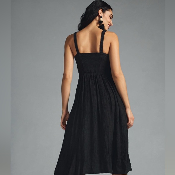 By Anthropologie Textured Smocked Midi Dress Size S Black - Picture 2 of 9